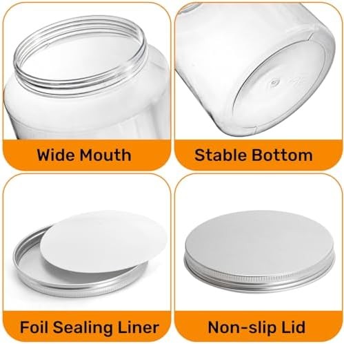 Tlence 2 Pack 1 Gallon Clear Plastic Jars, Large Food Storage Containers with Al