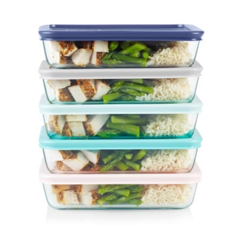 Pyrex 10pc Glass Meal Prep Set: Clear Glass Food Storage Containers with Plastic