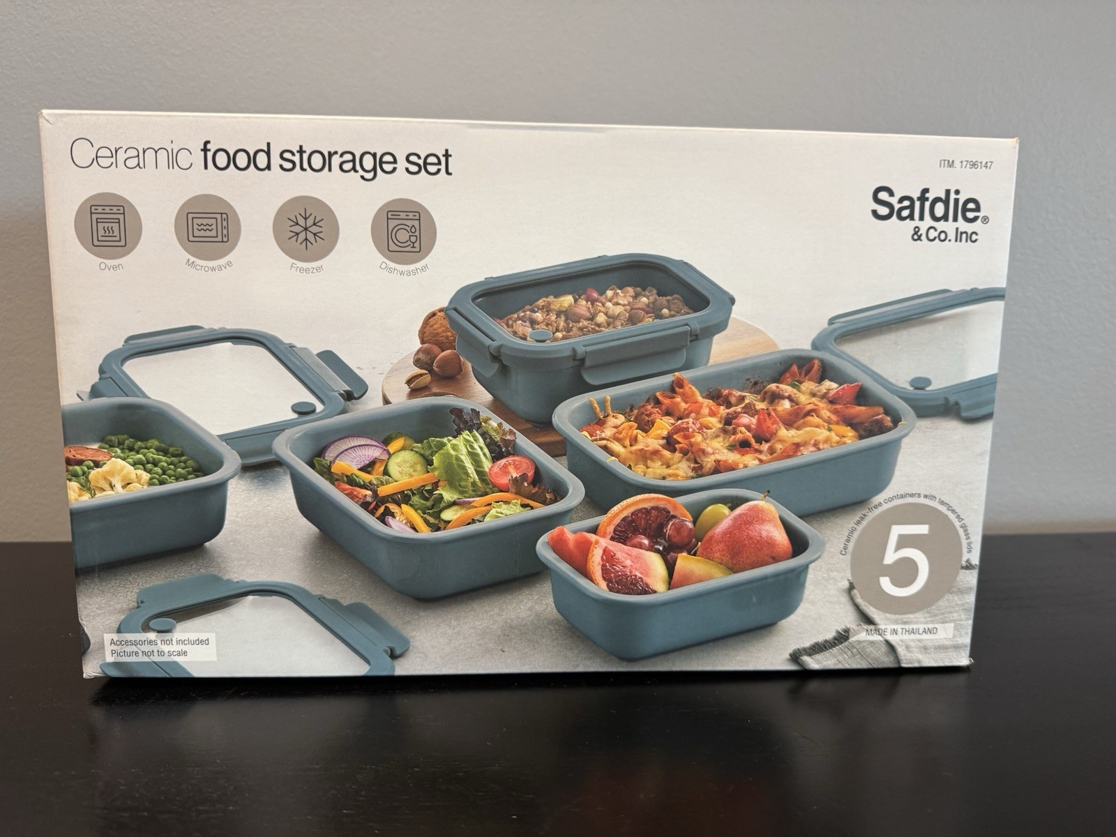 Safdie Ceramic Food Storage Set, 5 Containers with Glass Lids, Leak-Free