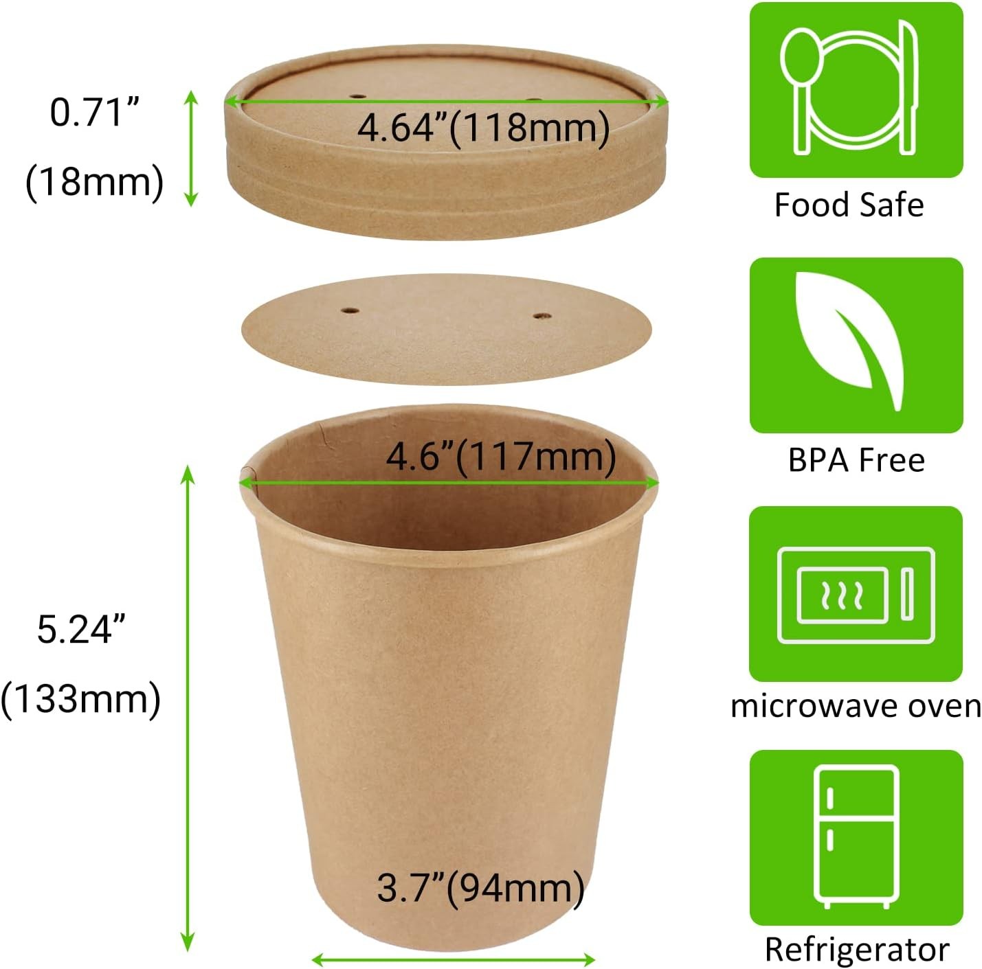 30 Sets 32 oz Paper Ice Cream Cups with Lids, Paper Food Containers With Vented