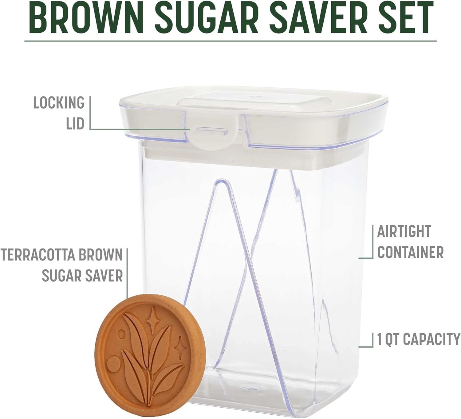 Brown Sugar Saver & Softener Disc with Airtight 1-Quart Food Container