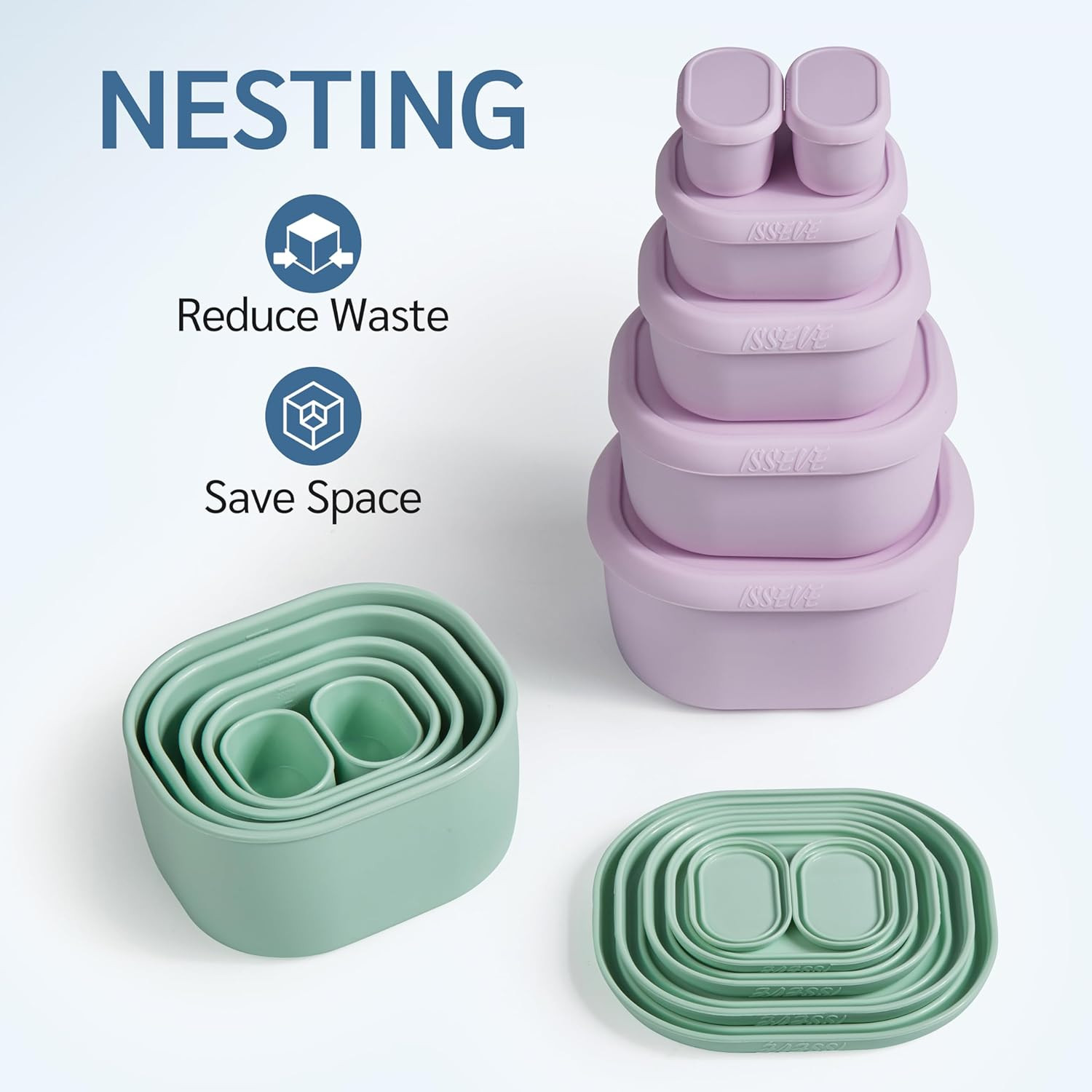 12Pcs/Set Nesting Silicone Food Storage Containers with Lids, BPA Free Reusable