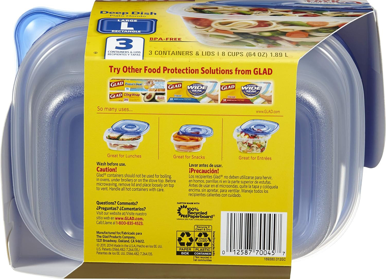 Glad Gladware Deep Dish Food Storage Containers Lids Large Rectangle BPA Free Me