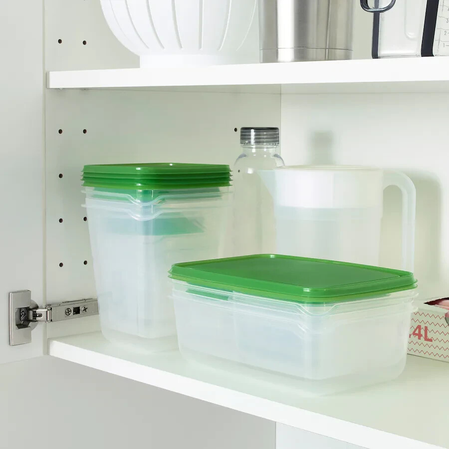 IKEA PRUTA 17 Pcs Food Container Modern-look Transparent Green Microwave-safe.
