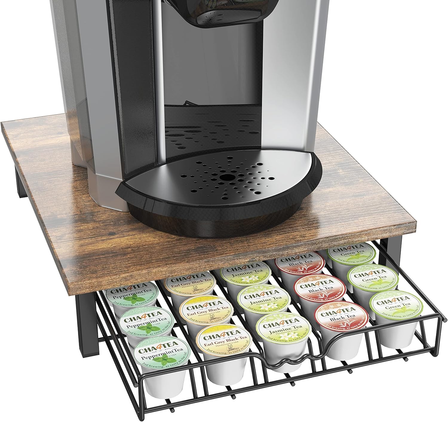 DecoBrothers K-Cup Holder Drawer for 30 Capsules, Rustic Brown with Wood Top