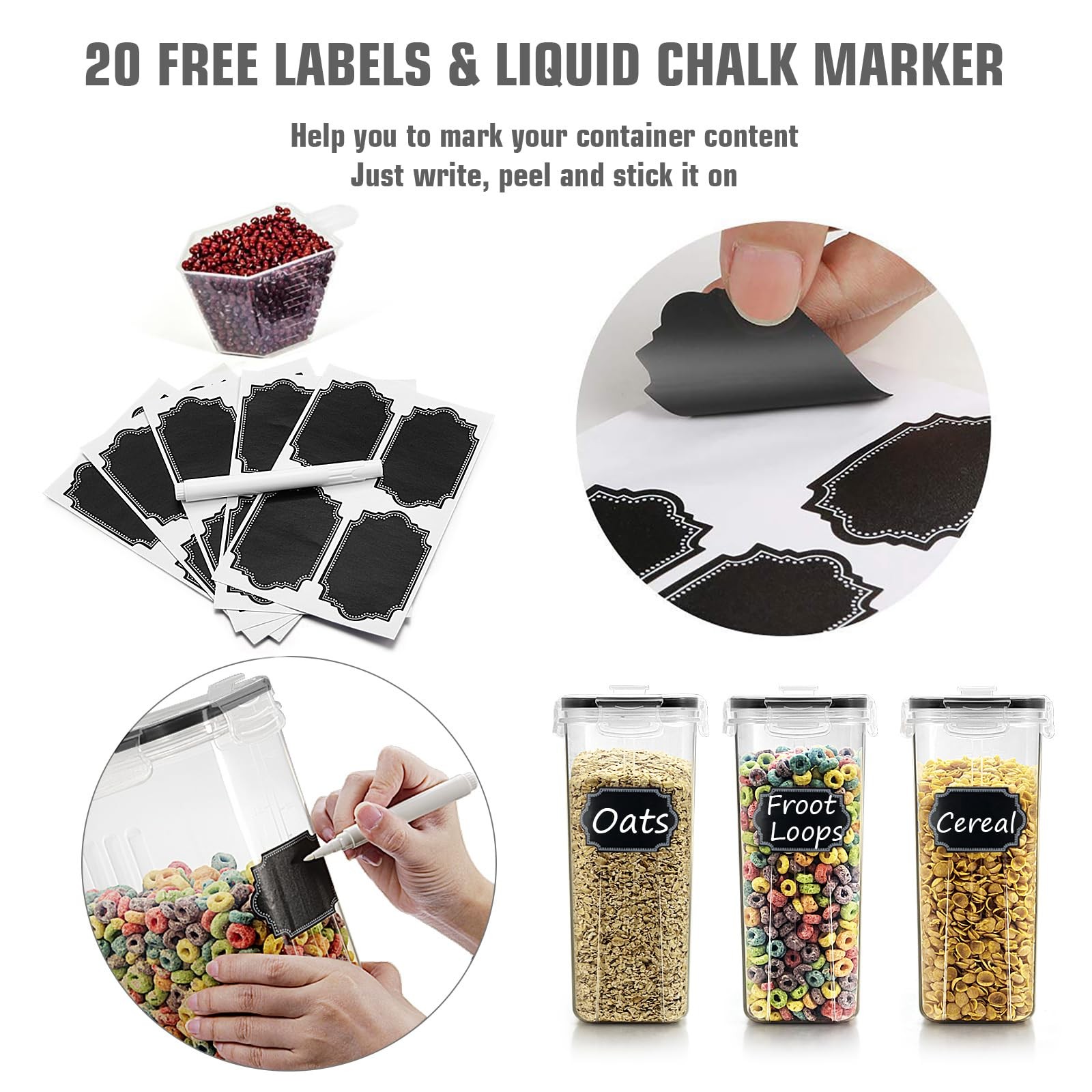 Cereal Storage Containers Set, Large BPA Free Plastic Airtight Food Storage C…