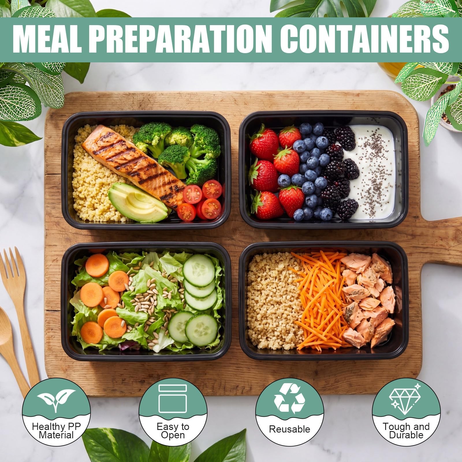 50 Pack Meal Prep Bowls with Lids 50 oz Rectangle Food Storage Containers Dis…