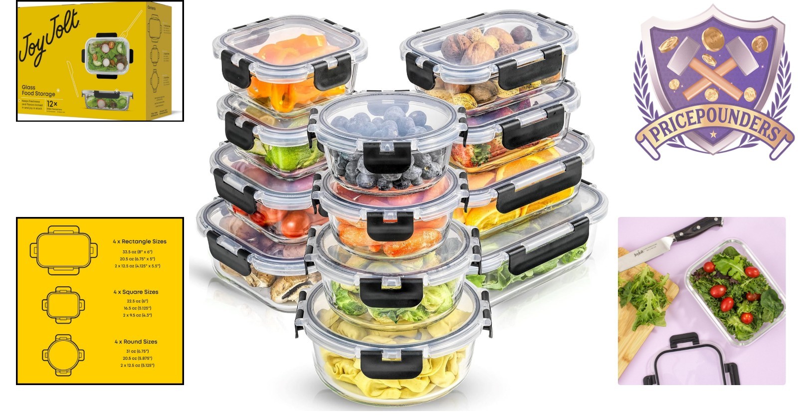 24pc Borosilicate Glass Storage Containers with Lids Food Pantry Kitchen