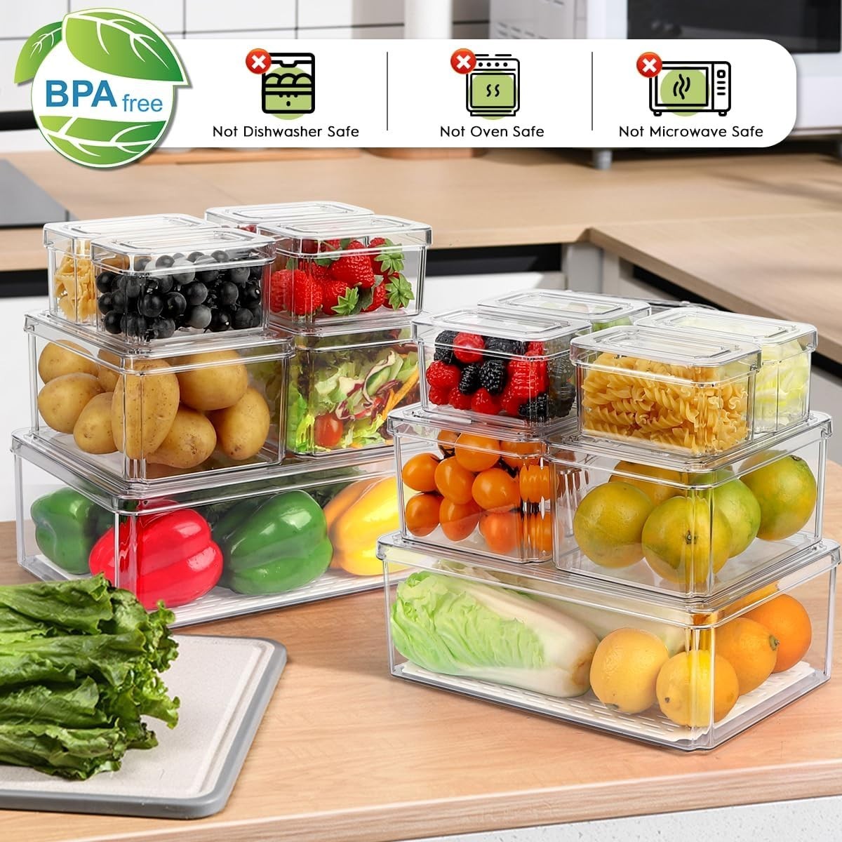 14-Piece Fridge Organizer Set, BPA-Free Clear Bins