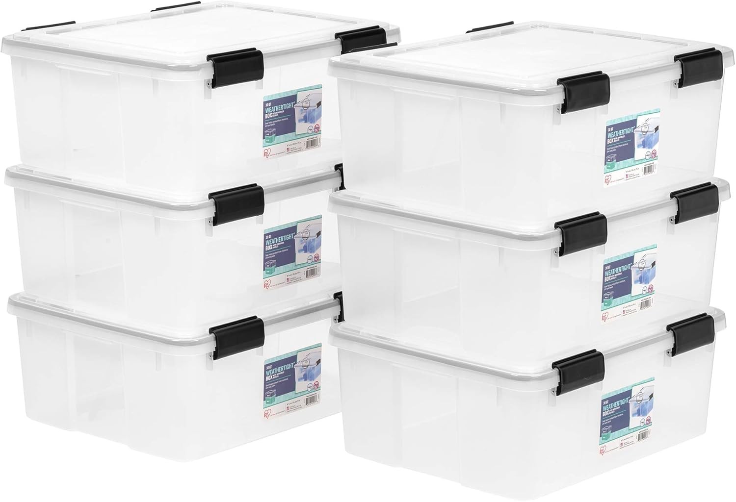 IRIS USA WeatherPro 32 Qt Storage Bins W/ Lids 4 Pack BPA-Free Plastic Gasket