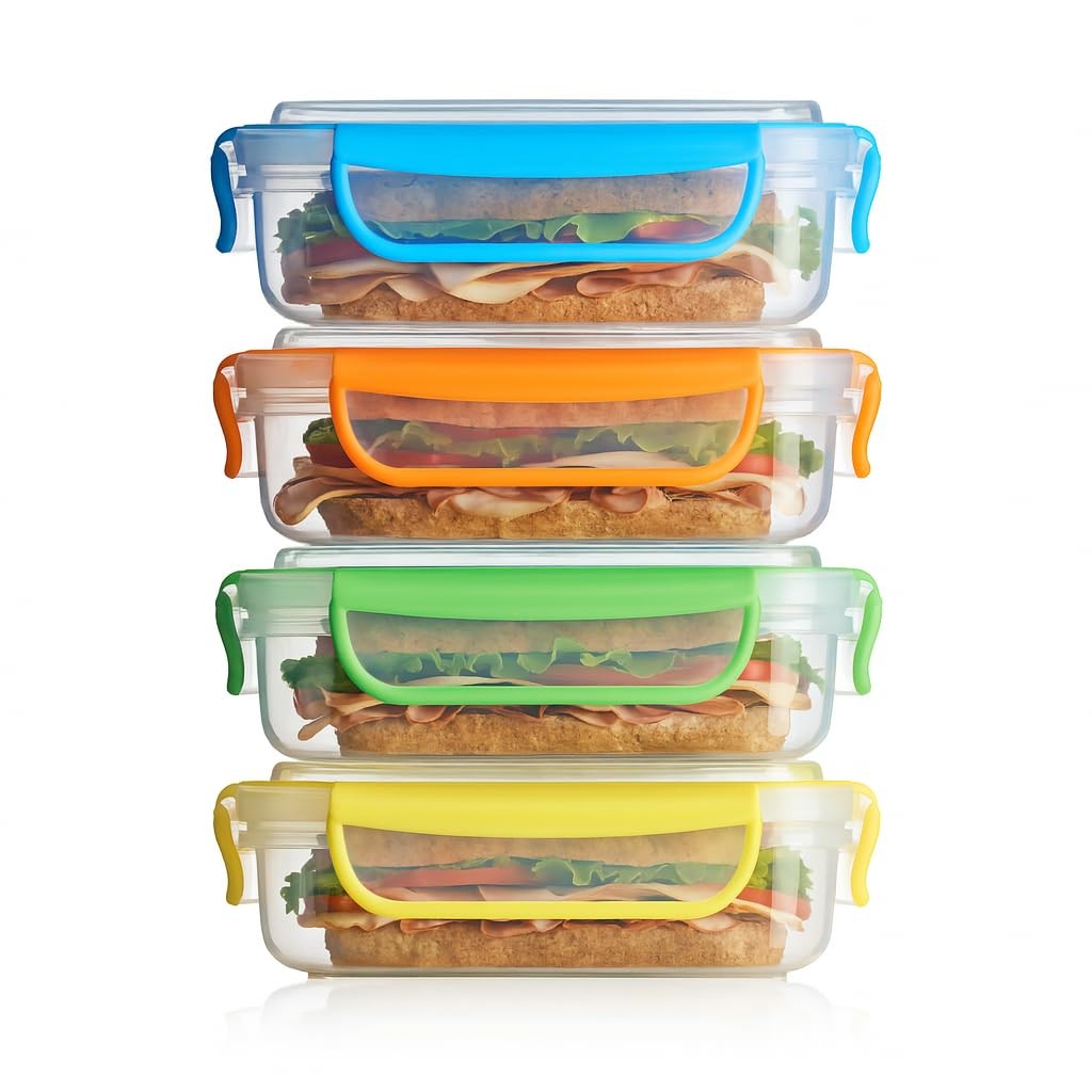 – 4 Pack of Fun Size Sandwich Containers (450 ml) – Reusable, BPA Free Plasti…