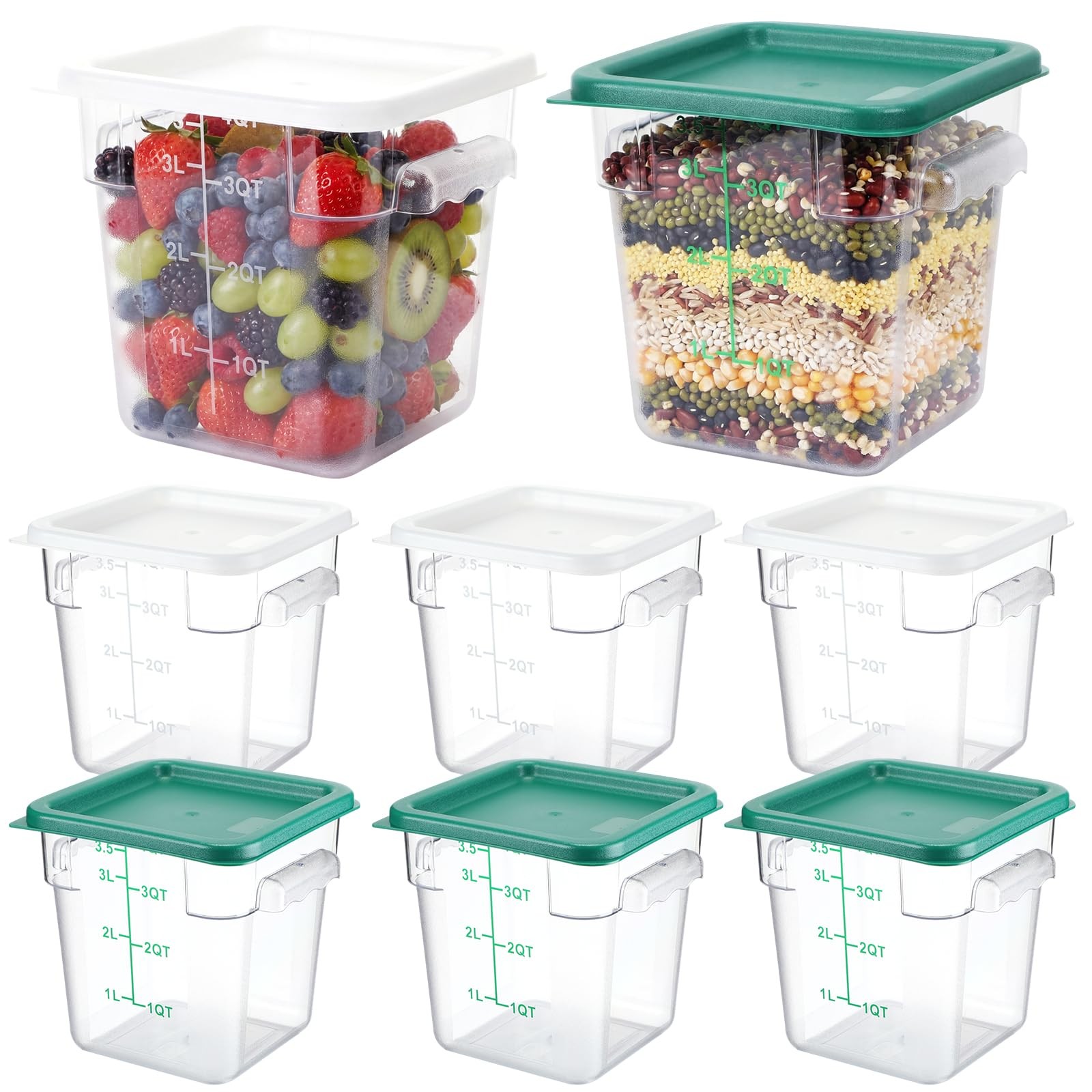 Lallisa 8 Pack 4 Qt Clear Food Storage Container with Handles and Lid Commerc…