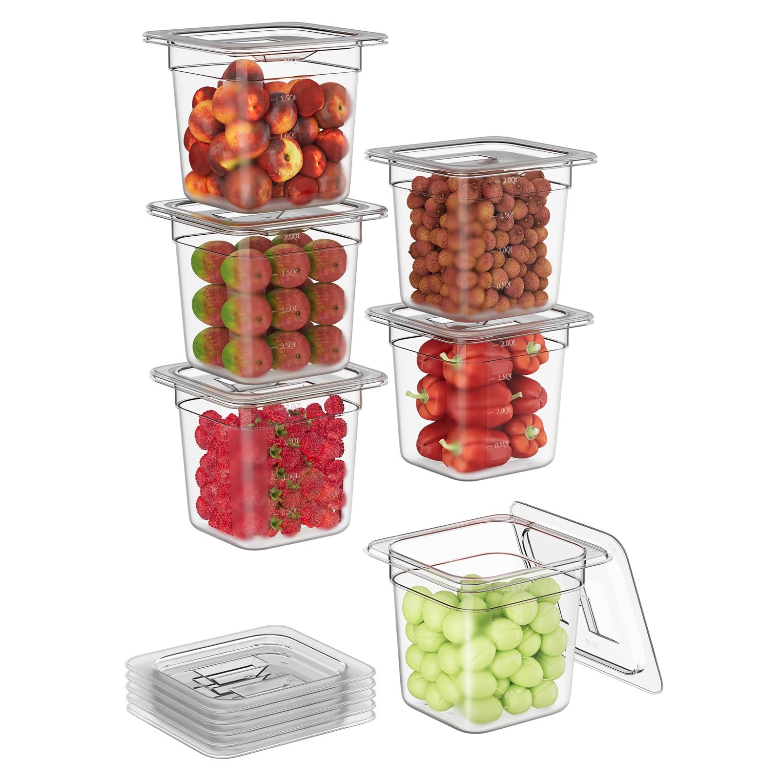 6 PCS 1/6 Size 6″ Deep Plastic Food Pans With Lids Clear Polycarbonate