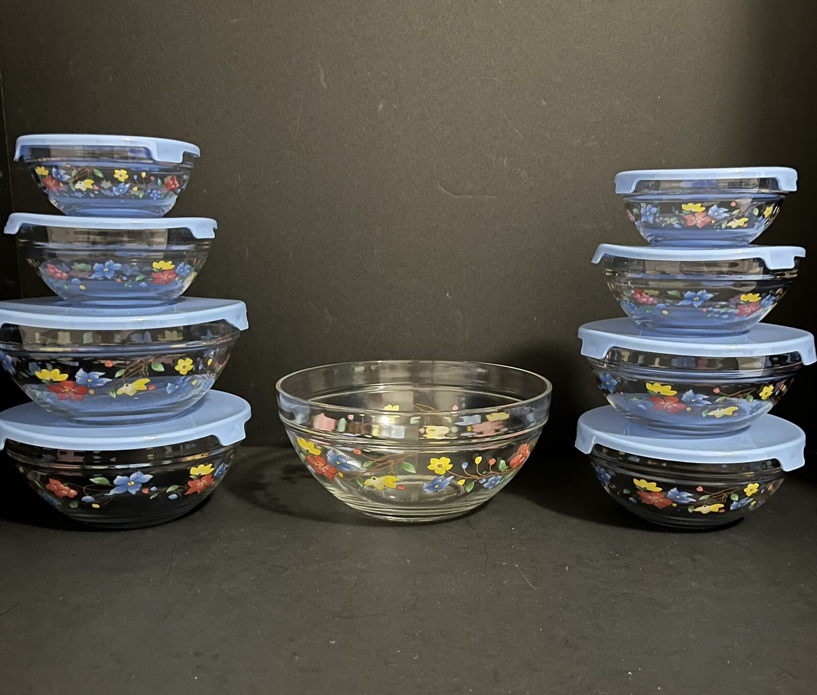 Imperial Glass Durable Heat Resistant Floral Food Storage Bowls Set of 9