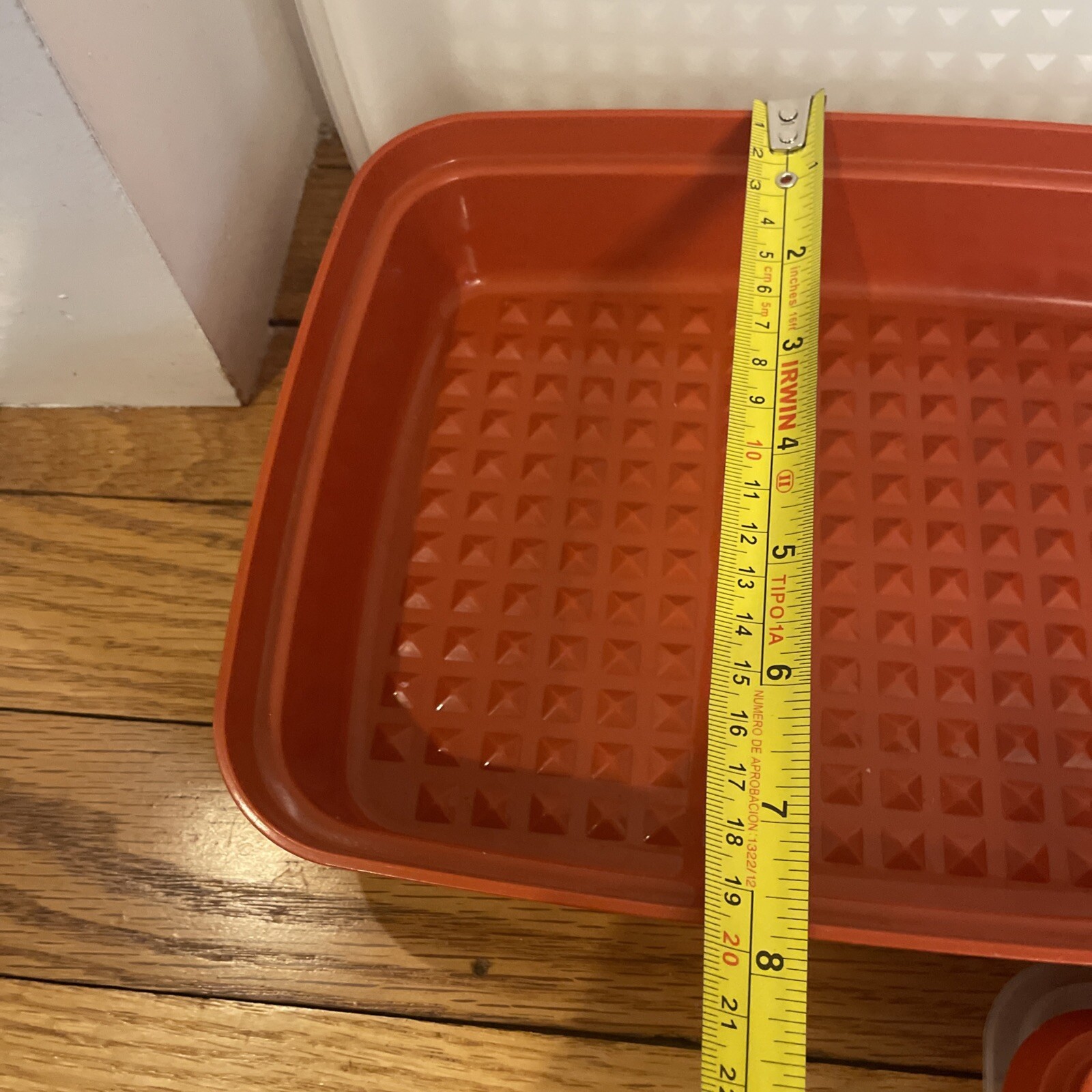 Vtg 6 Pc Lot Tupperware Orange Rectangle w/Clear Lids Meat Keeper Storage Retro