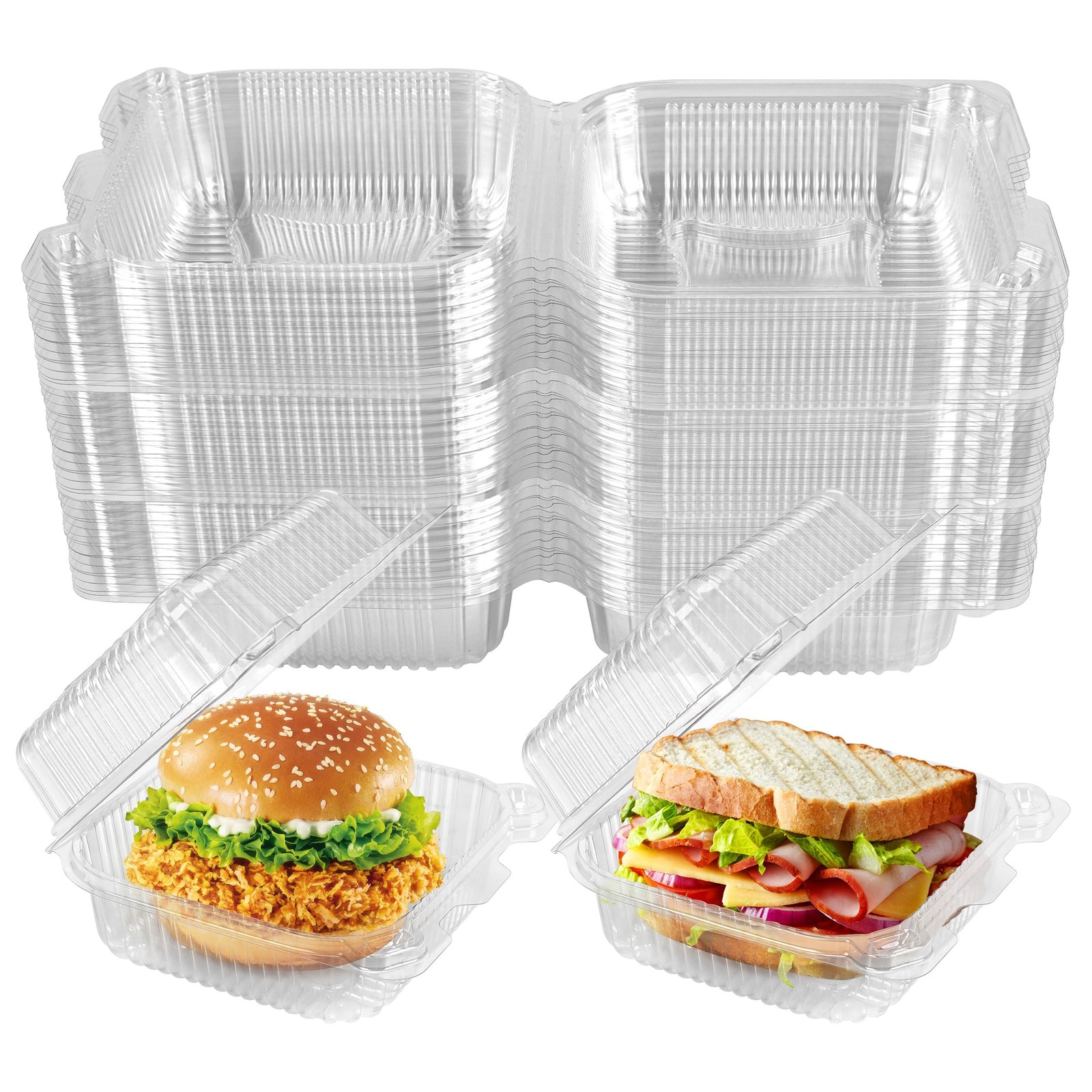 25 Pack Clear Thickening Plastic Hinged Take Out Containers Disposable Clamsh…