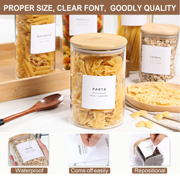 308 Kitchen Pantry Labels for Food Containers, 3 Sizes White Minimalist Labels f