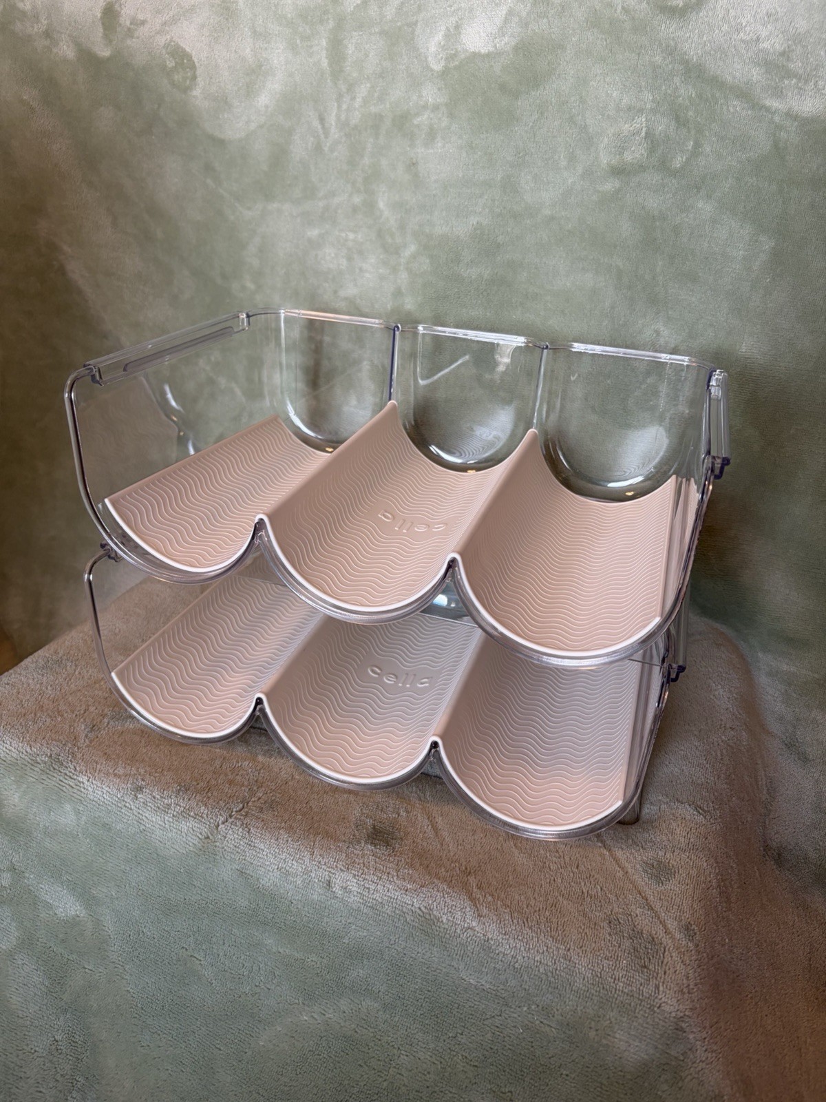 Cella Set Of 2 Stackable Bottle Organizers With Silicone Liners – White Linen