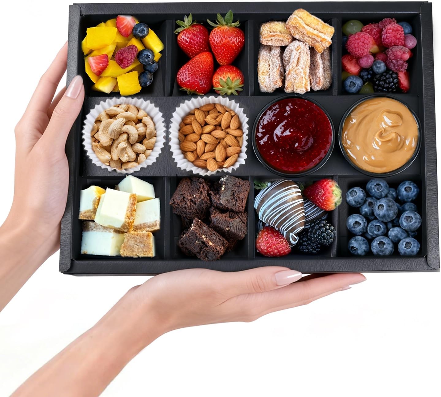 Disposable 8-Compartment Pastry Box with Lids, 10PK Black Divided Bakery Treat