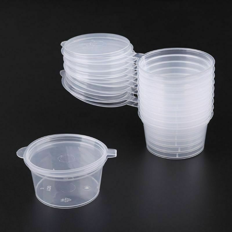 10X Small Plastic Sauce Cups Storage Containers Clear Boxes with Lid