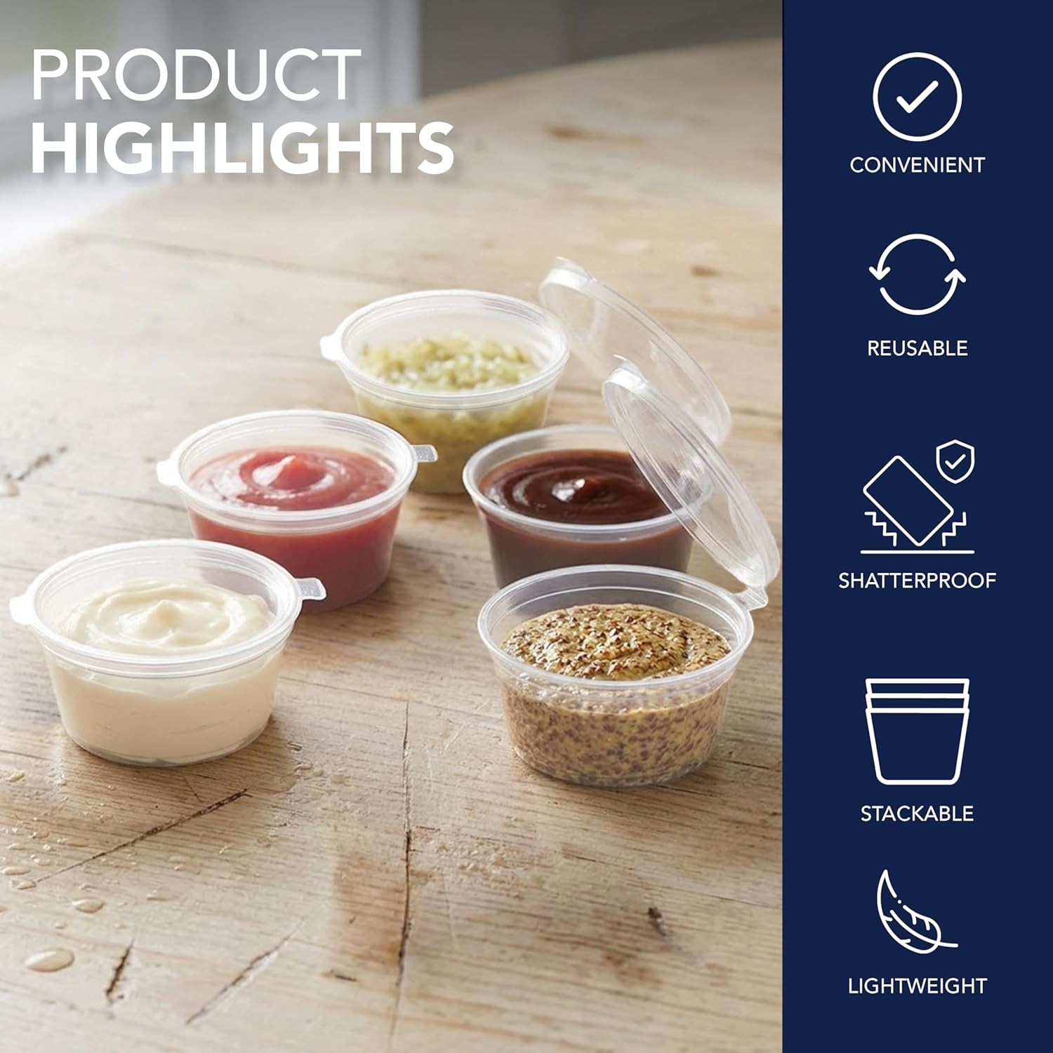 Leak Proof Plastic Condiment Souffle Containers W/ Attached Airtight Portion Cup