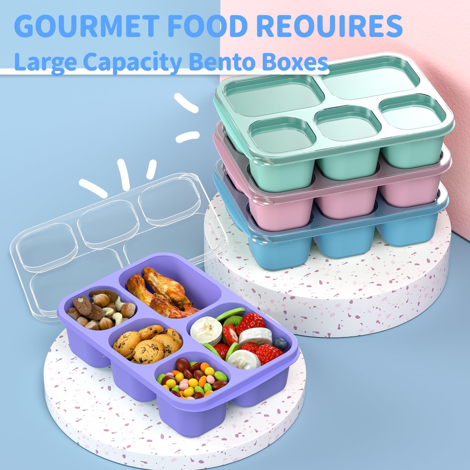 Bento Box Adult Lunch – 4 Pack, 5 – PP(Blue/Pink/Green/Purple)