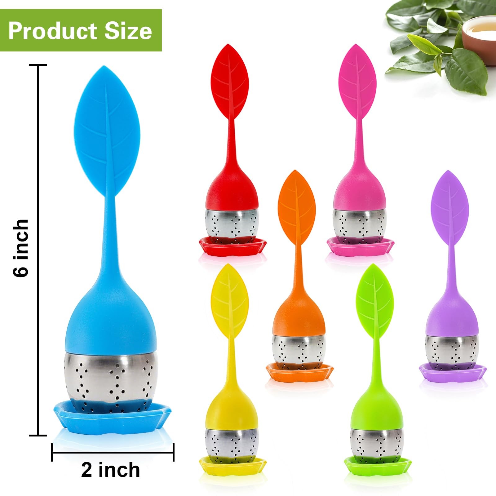 Bekith 7 Pack Silicone Tea Infuser, pink blue red yellow purple green orange