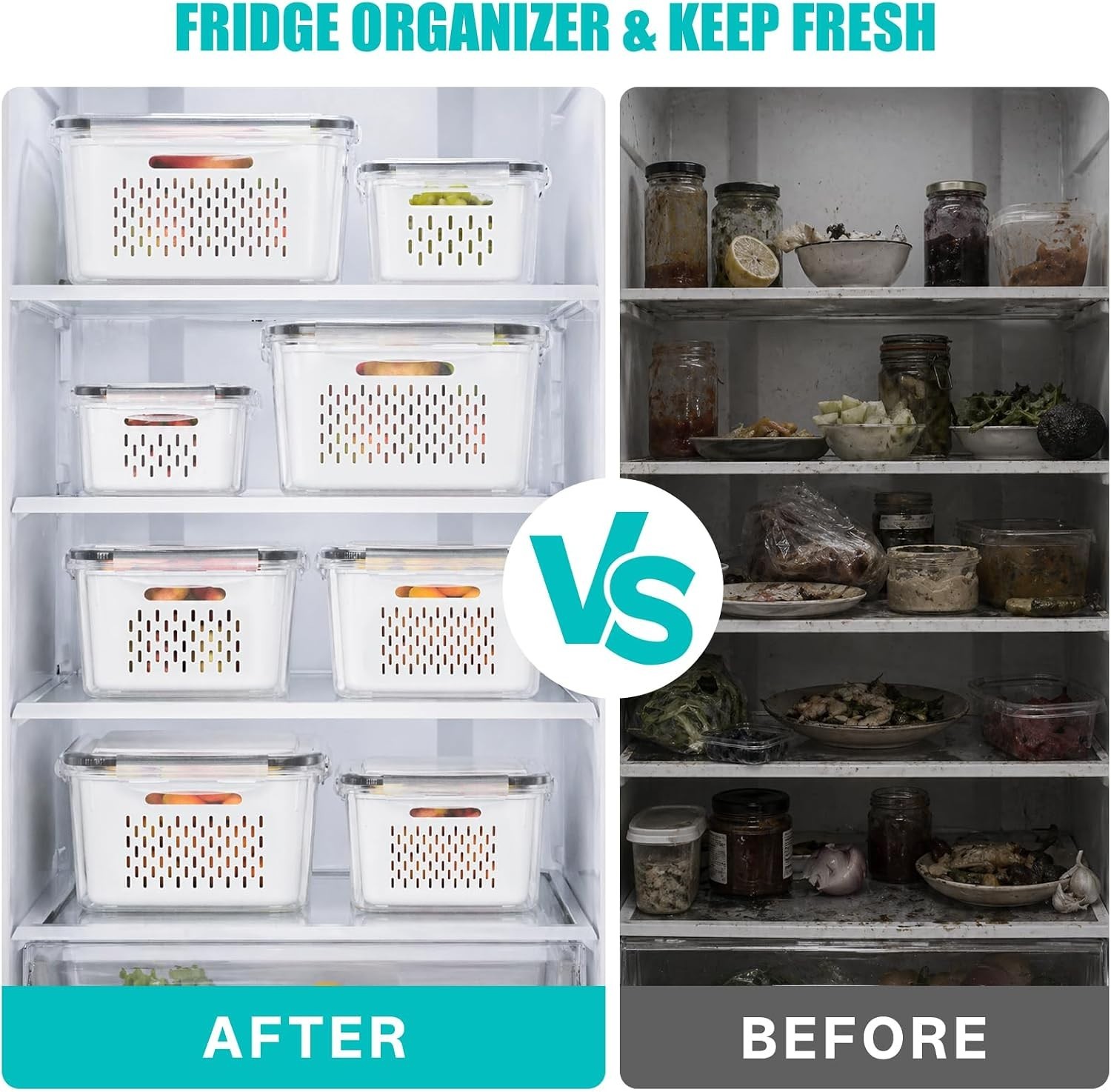 HOMETALL 4 Pack Fruit Storage Containers for Fridge Set, Produce Containers