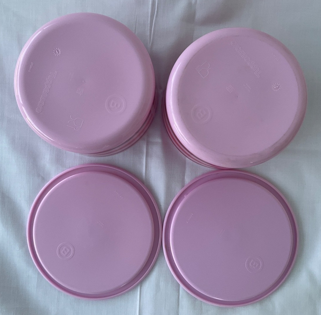 new lot Tupperware 4 c Canister Pink Brown Striped Bowls Container Romance 2708A