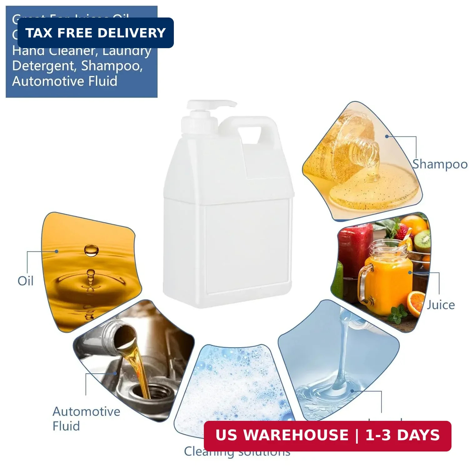 6 Pack 64 oz Clear Plastic Jugs with Pumps, Camping Water Jug Storage Containers