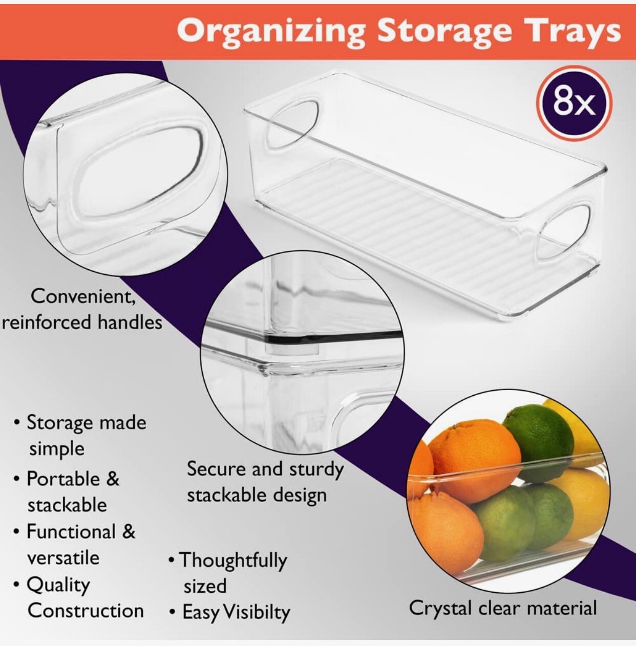 Case Qty 32 Storage Bins Clear Plastic Organizer Container Holders with Handles