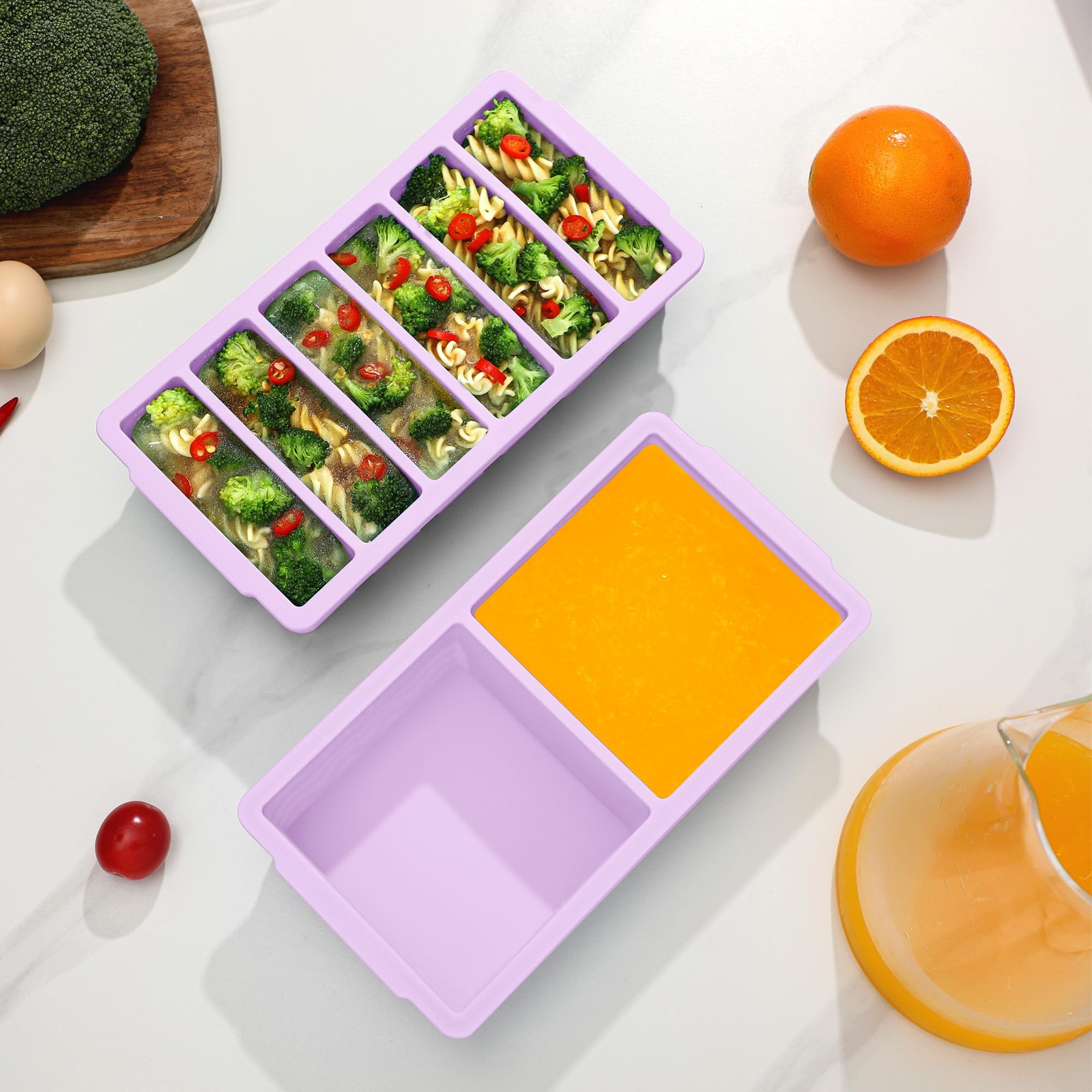 Silicone Freezer Tray 2 Pack BPA Free Food Storage Molds Meal Prep Soup Stews