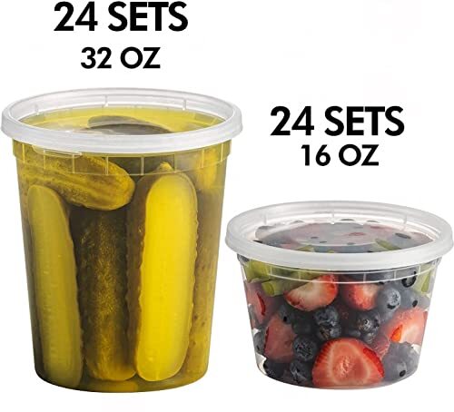 Deli Food Containers With 54 Lids 48 Sets 2432 Oz Quart Size & 2416 Oz Pint Si