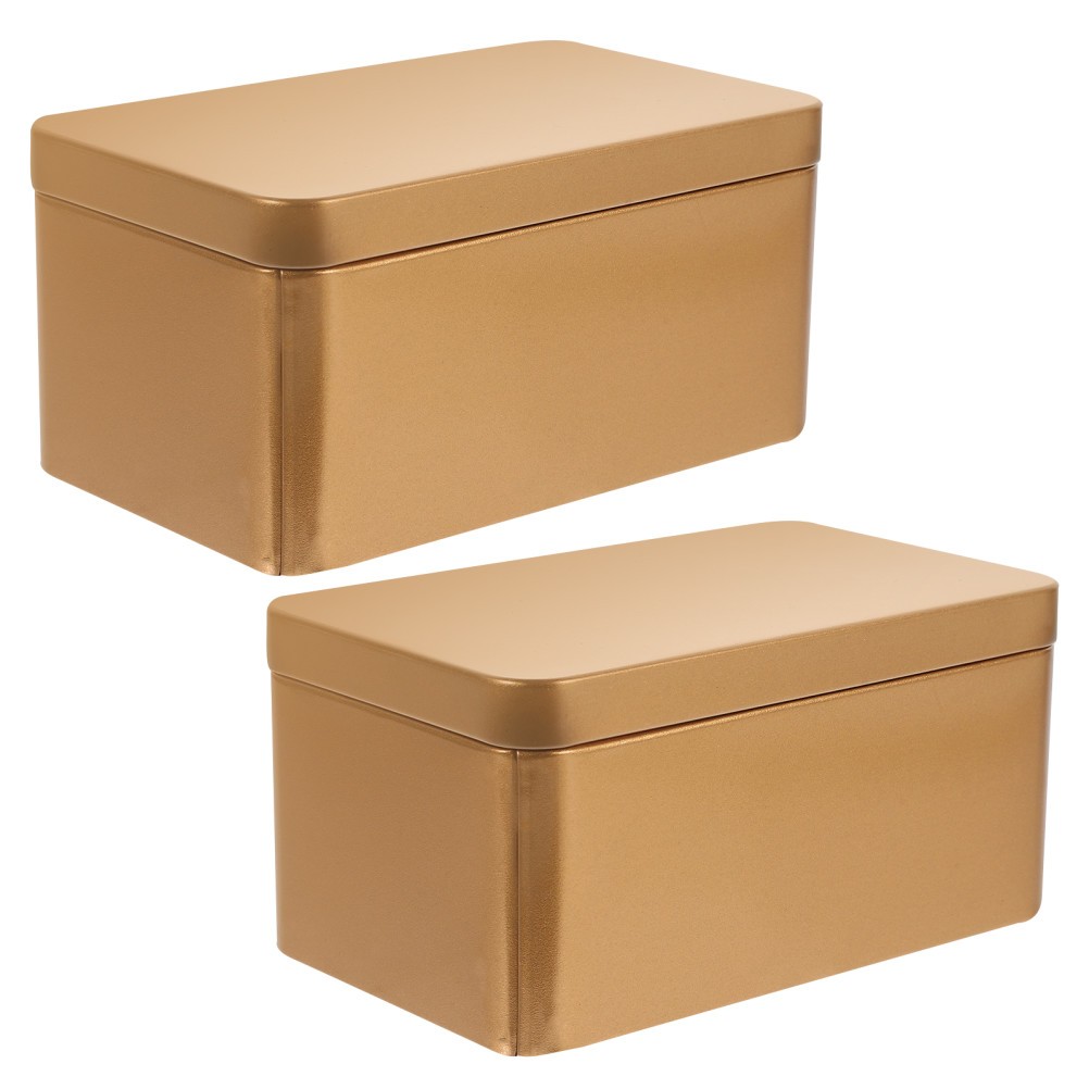 2Pcs Household Tea Box Bulk Tea Packaging Box Rectangular Tinplate Storage