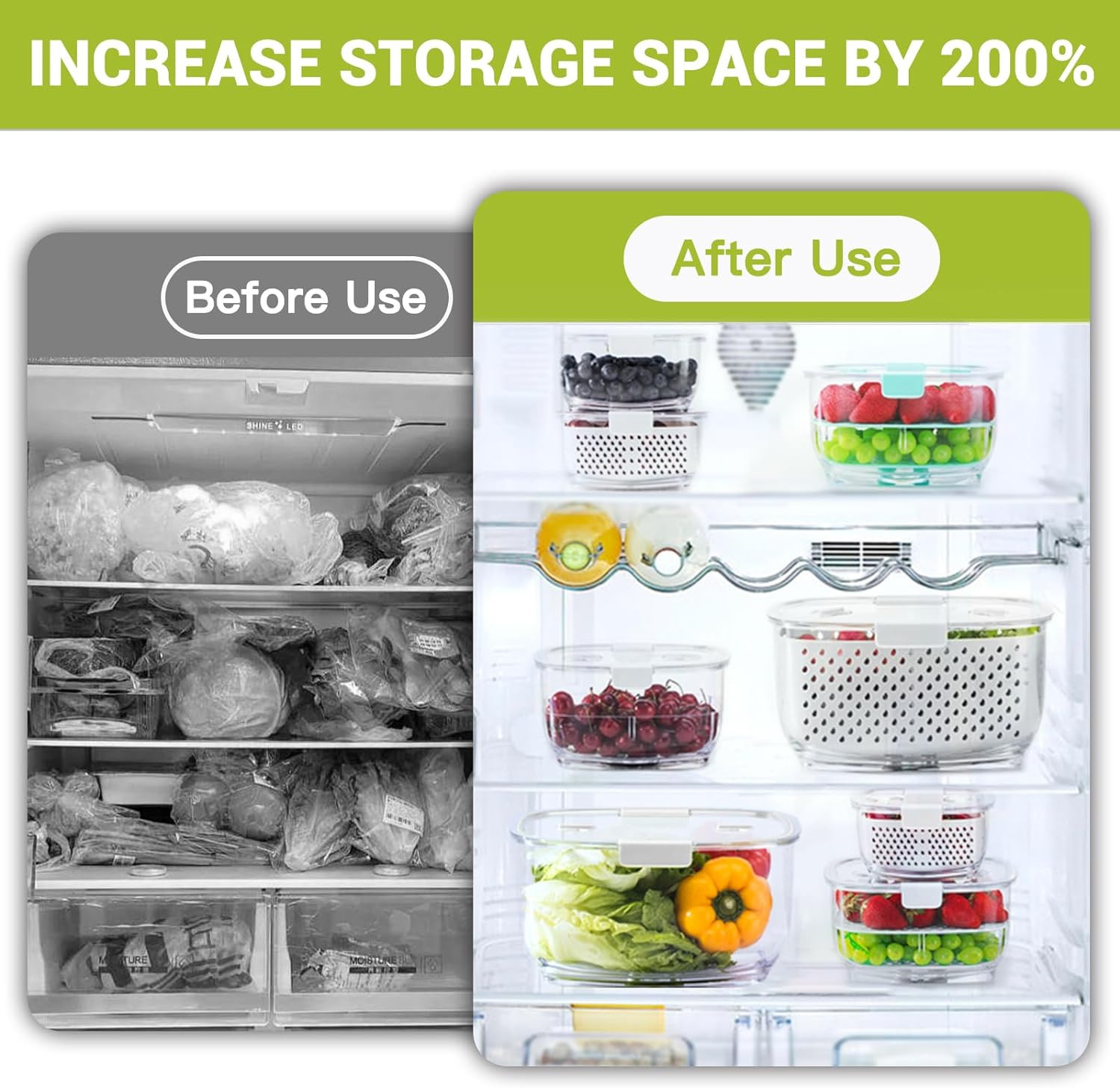 Fresh Produce Vegetable Fruit Storage Containers 3Piece Set, Bpa-Free, Partition