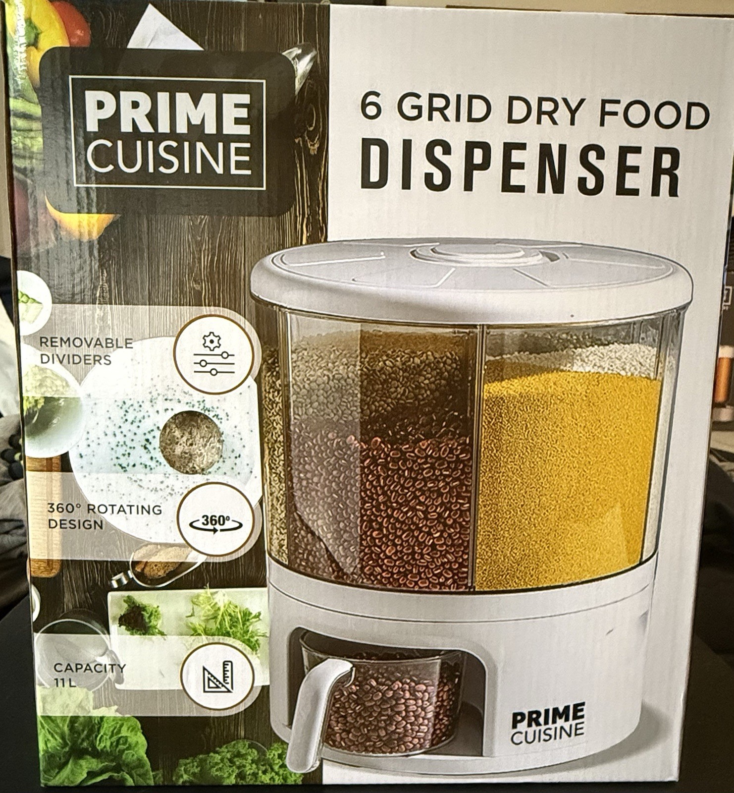 Prime Cuisine 6 Grid Dry Food Dispenser 360 Rotation Capacity