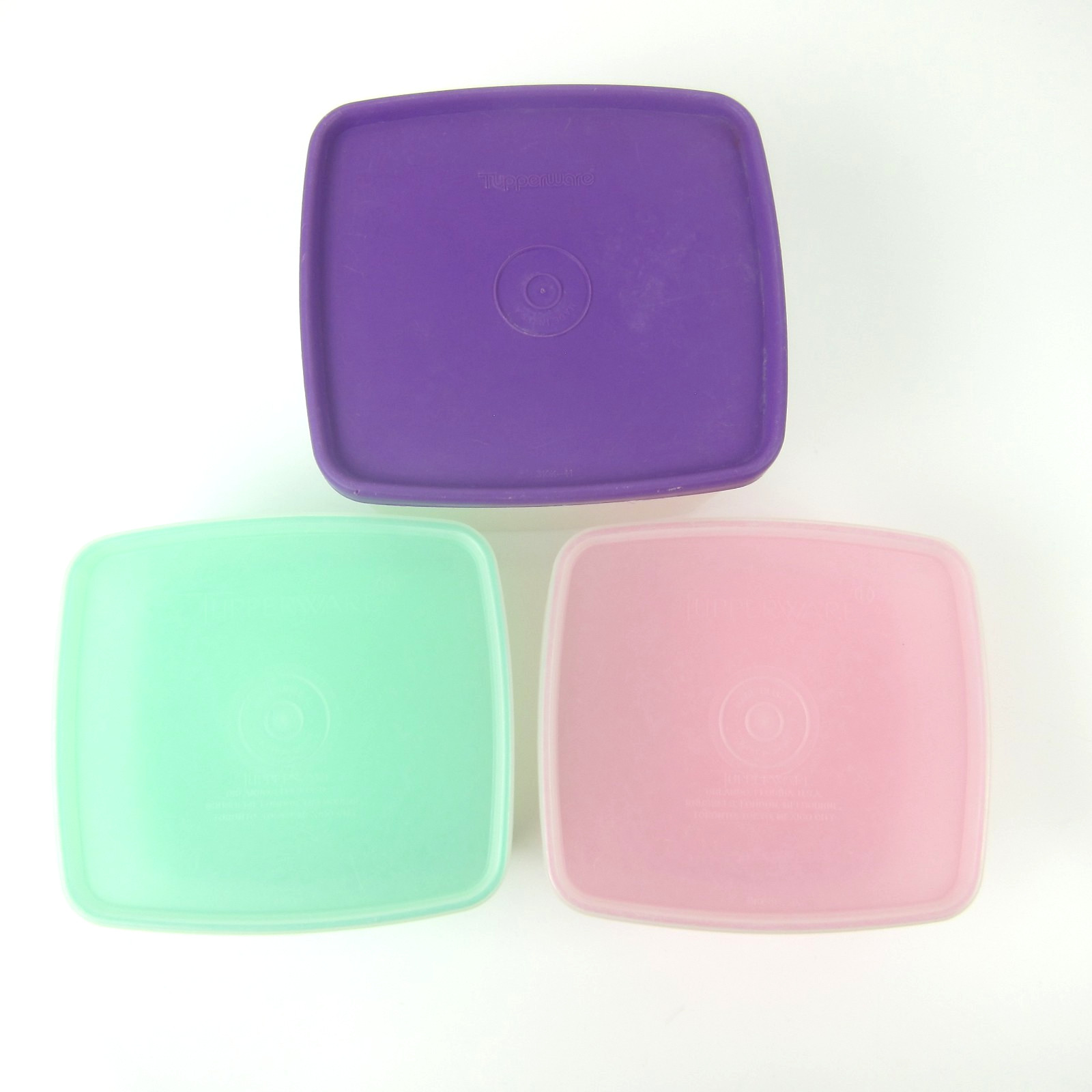 3 Vintage Tupperware Freezer Containers Green & Pink #311 and #312 Purple Lid