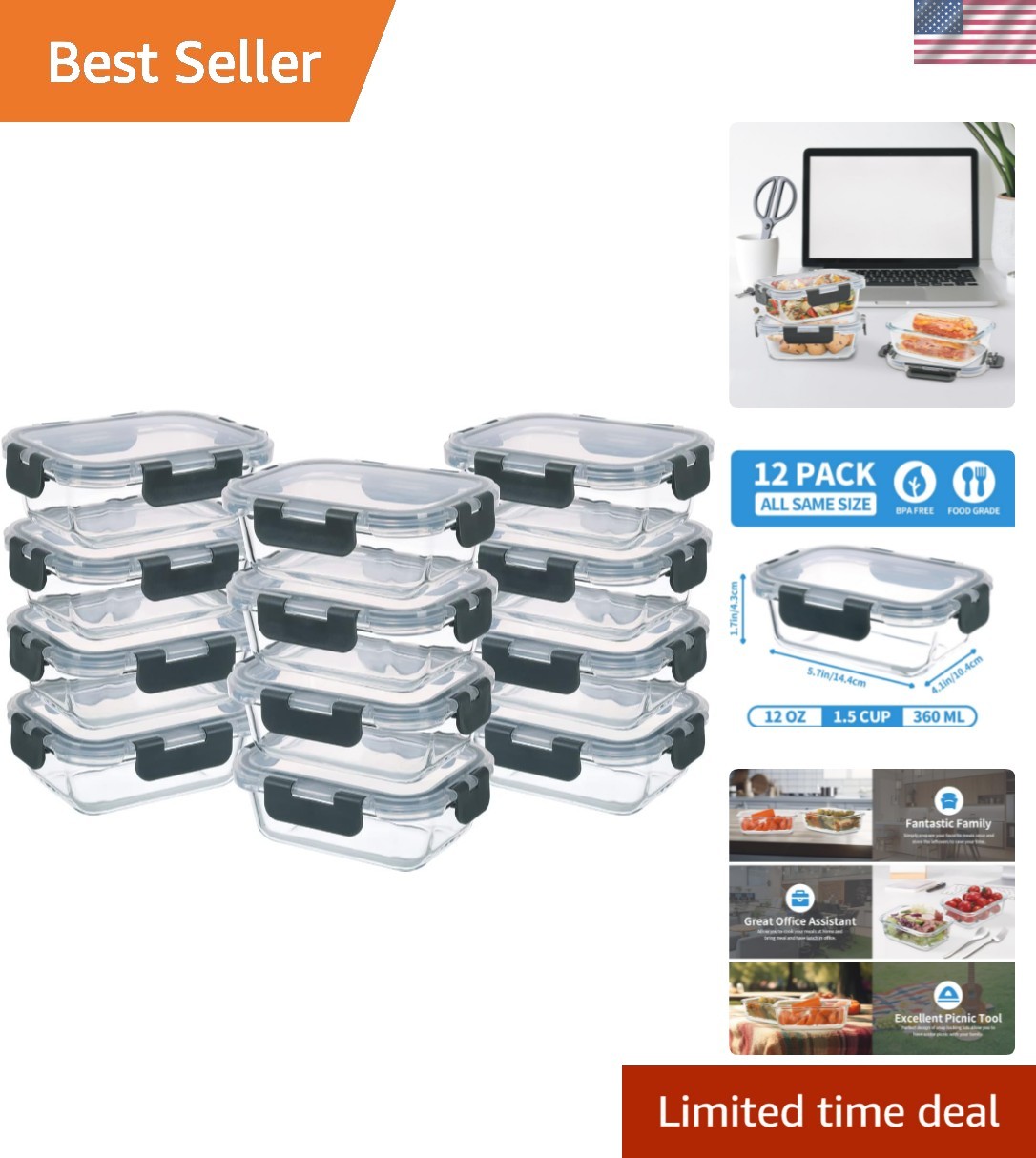 24-Piece Small Glass Food Storage Containers with Lids Airtight, 1.5 Cup Meal…
