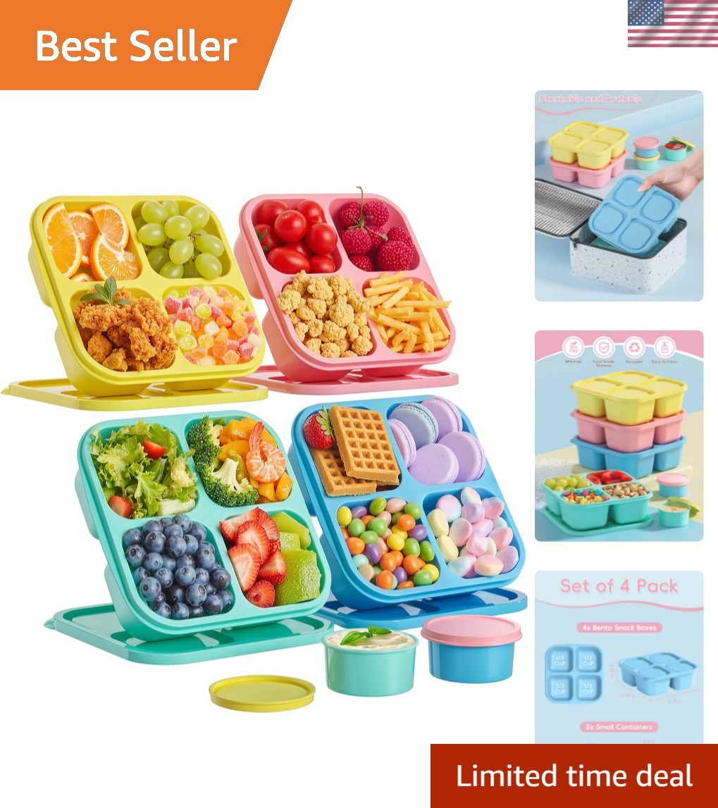 4 Pcs Snack Box Containers Set, Reusable 4 Compartment Lunchable Container wi…