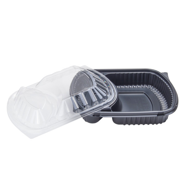Karat 36oz PP Plastic Microwaveable Black Take Out Box, 2-compartments – 300 pcs
