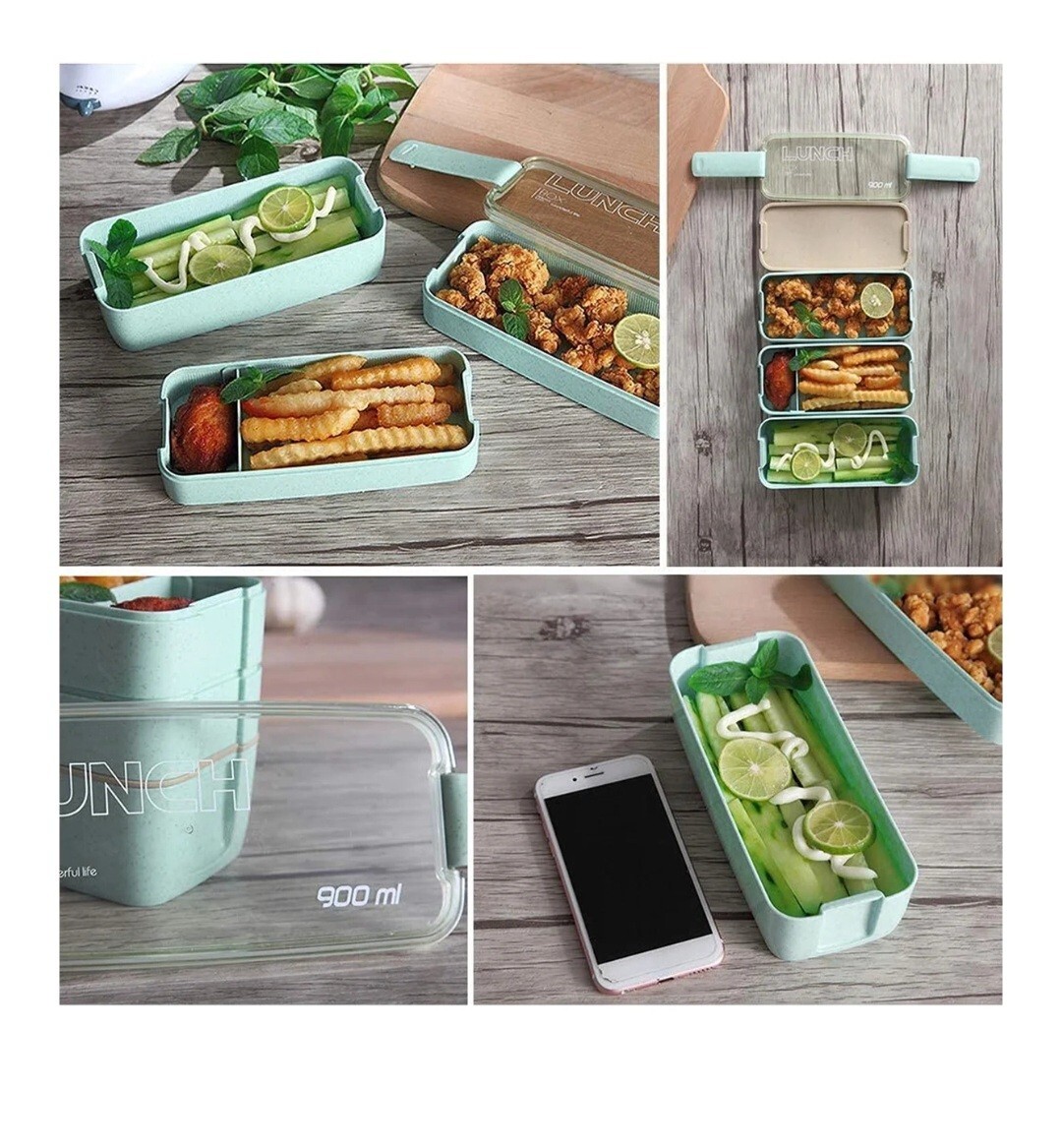Bento Box for Adults, 3-In-1 Meal Prep Container, 900ML Japanese Lunch Beige