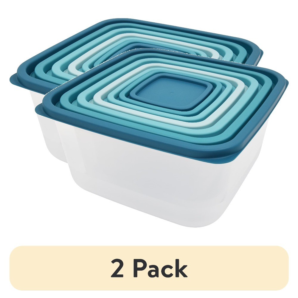 (2 pack) 14 Piece Teal Plastic Food Storage Set, Teal Ombre