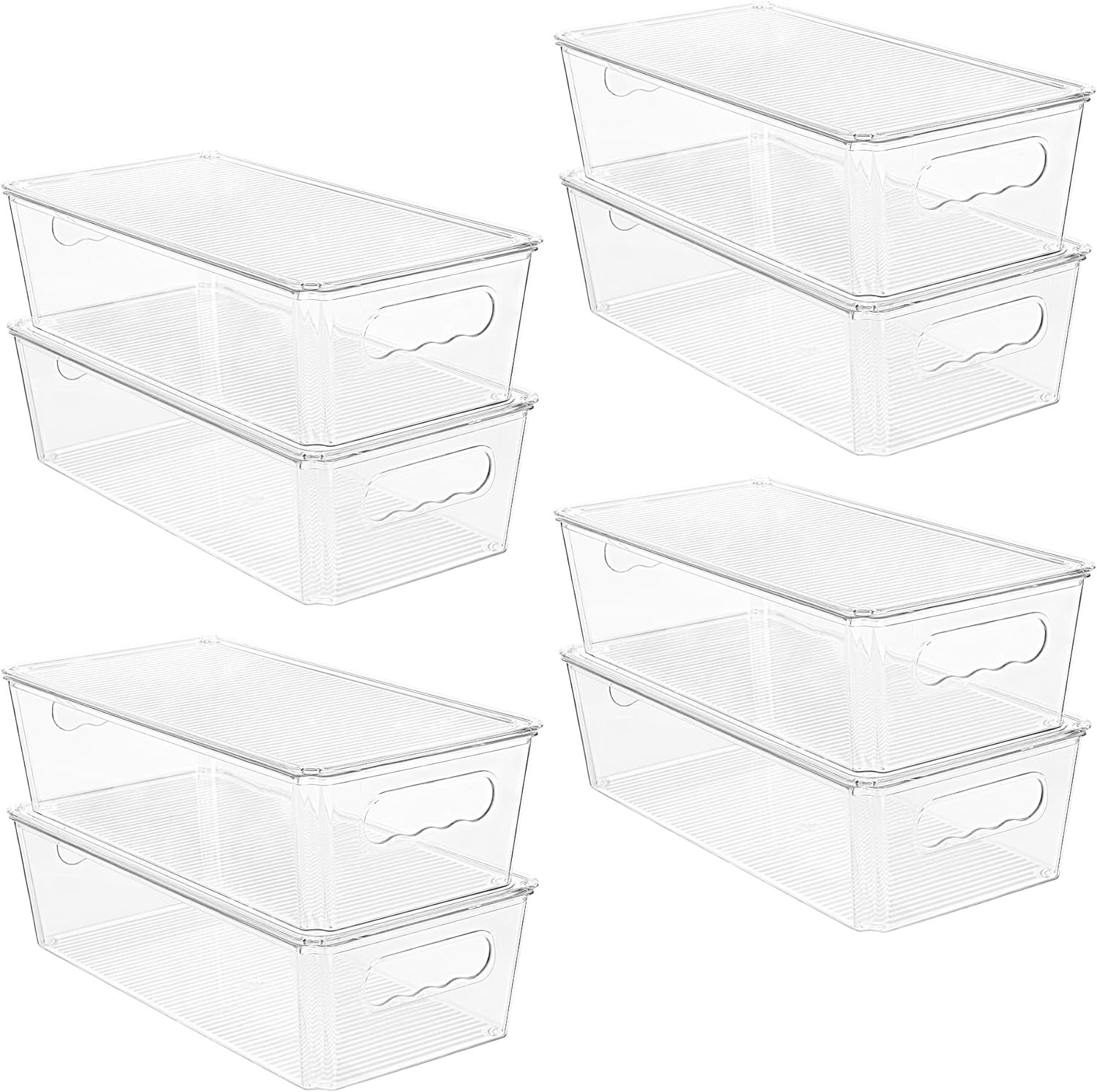 8Pcs Clear Organizers and Storage Bins with Lids, Stackable Plastic Storage Cont