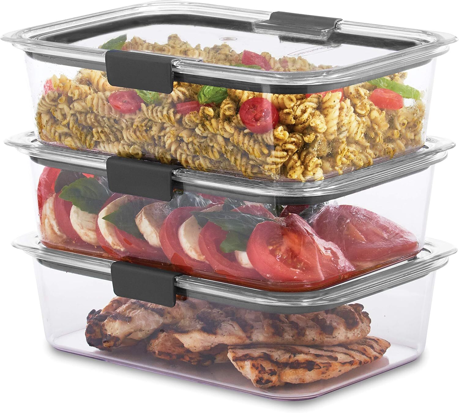 Food Storage Container, Large, 9.6 Cups, Clear, 3-Pack Plastic Clear