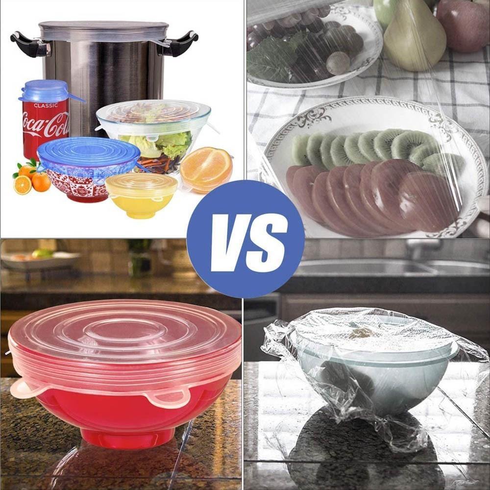 6pcs Stretchable Silicone Lids – Reusable, Universal Fit, Microwave Safe