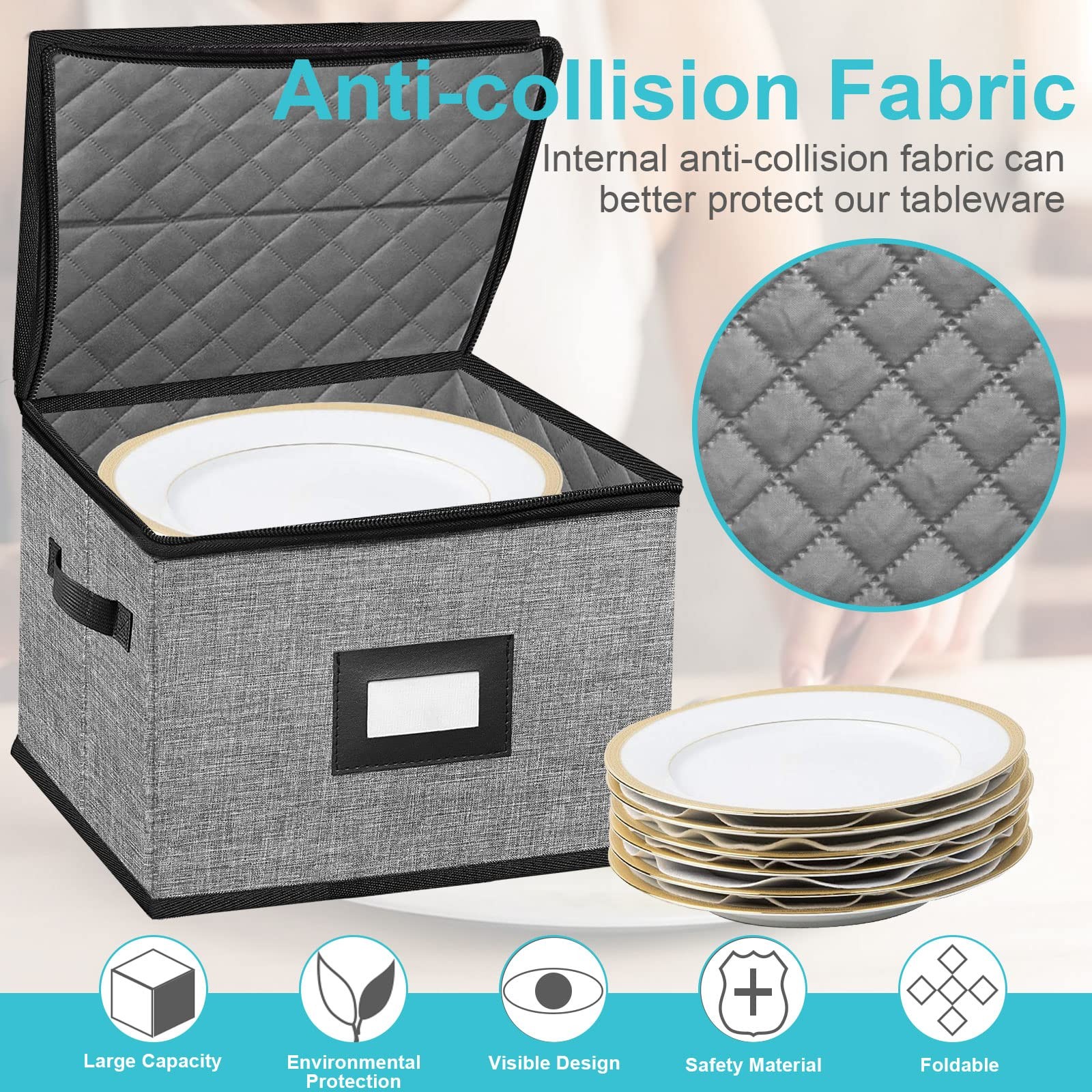 ouruer China Storage Containers-Quilted Dish Containers Dark Grey