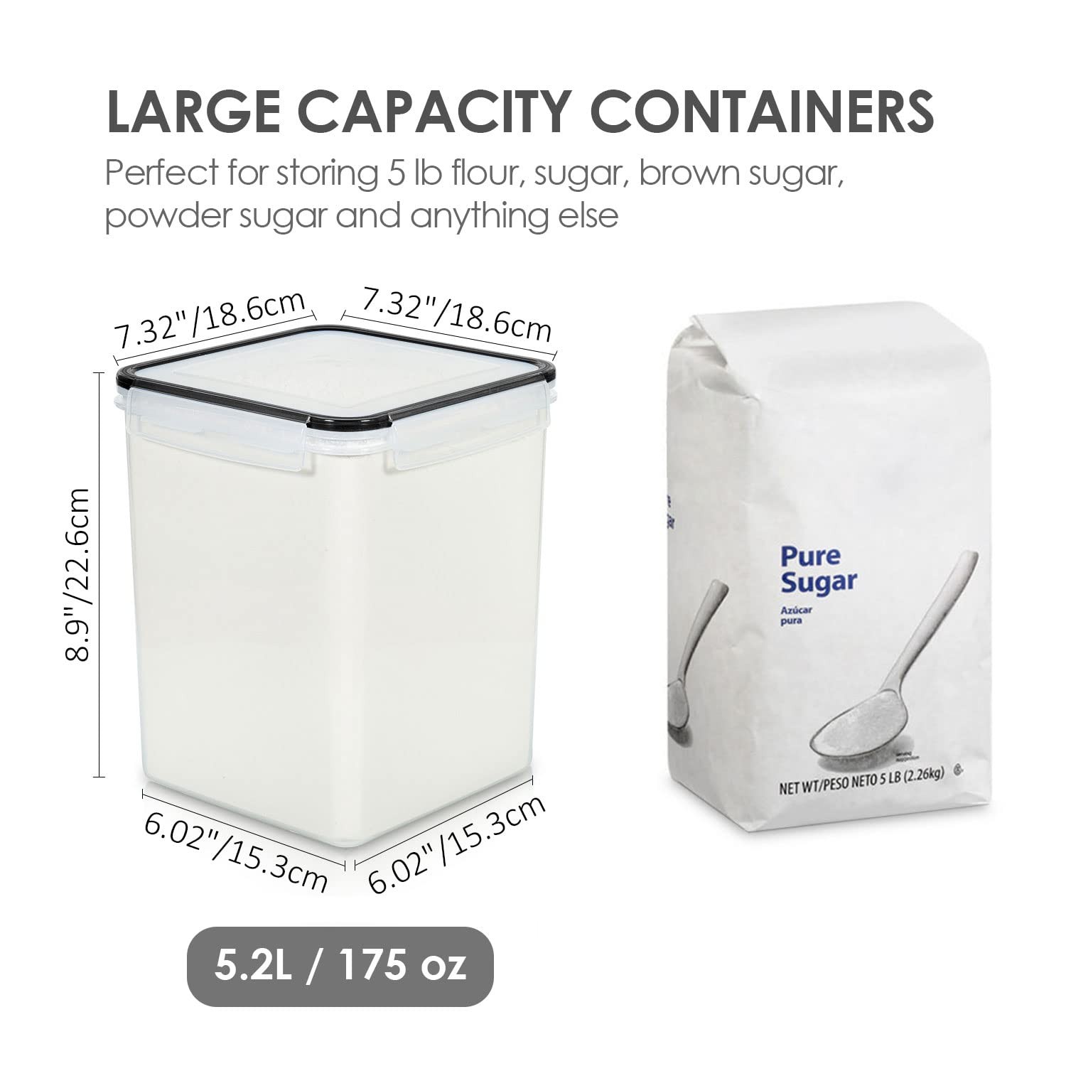 4 PCS Large Food Storage Containers 5.2L / 175oz, 4 Pieces BPA Free Plastic A…
