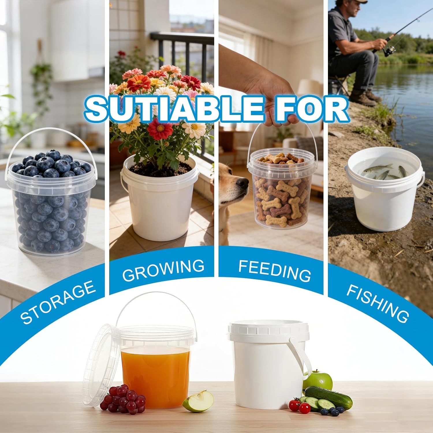 10 Pack Screw Top Food Storage Containers with Lids 33oz White Plastic Jars for