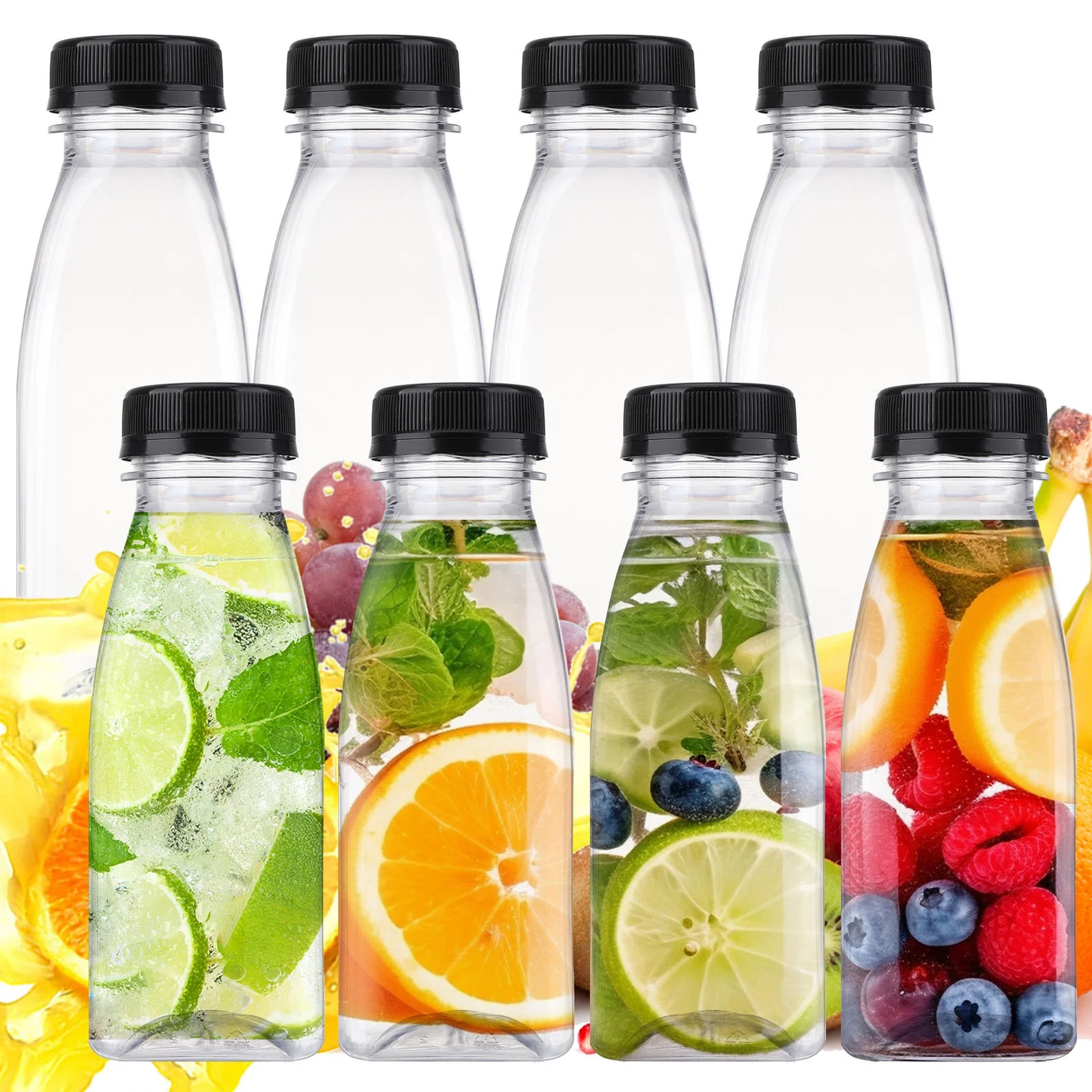 Reusable Drink Containers Lids Labels Brush Empty Juice Bottles 8 Pieces