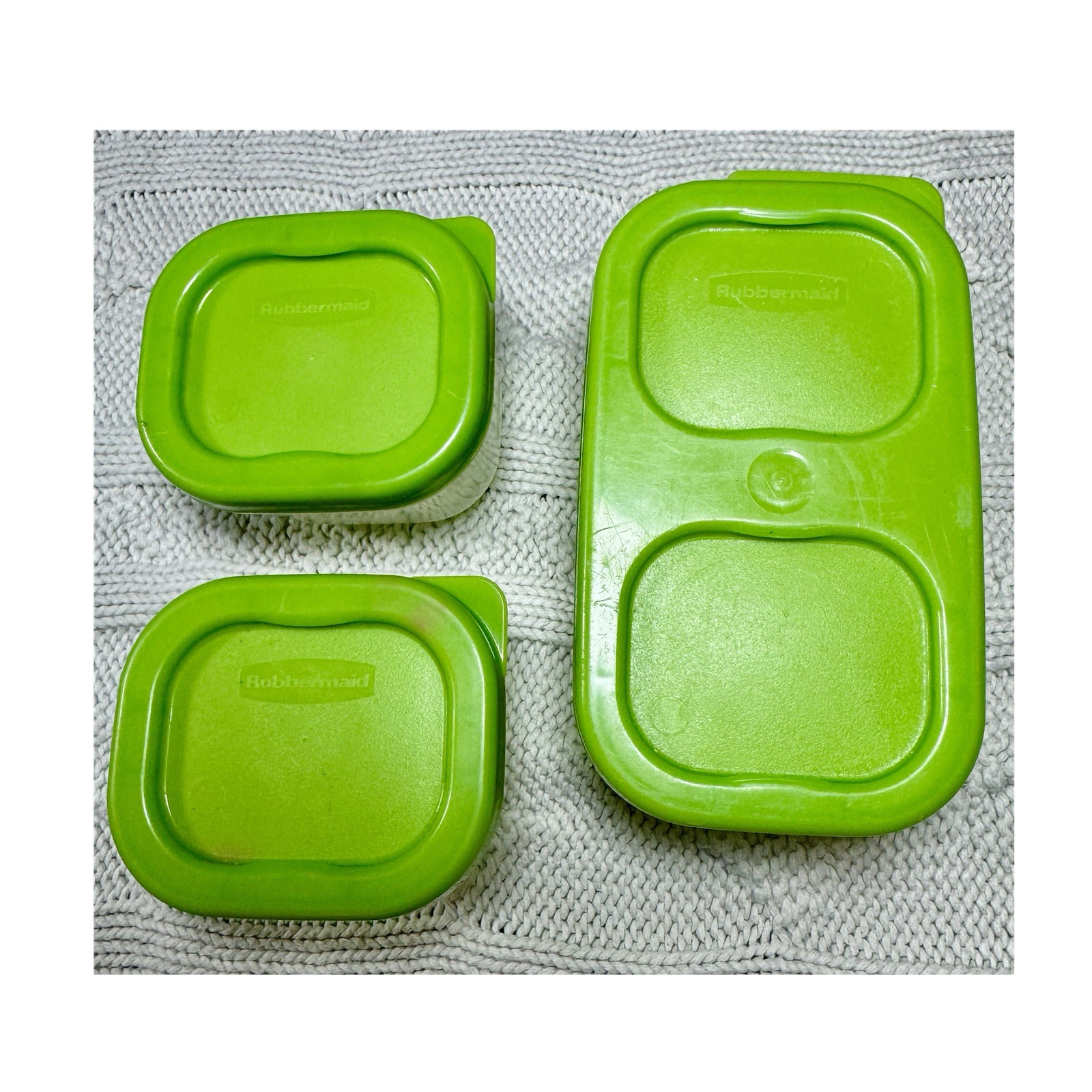 Rubbermaid Plastic Food Storage Container Set 3 Green Snap Lids 4oz 1.2 Cups